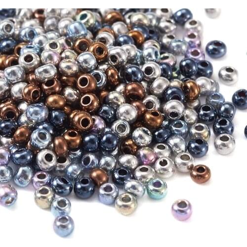 8000pcs/set 12/0 Electroplated Glass Seed Beads Grade A Iris Round Beads for jewelry making, 4 Colors 2x1.5mm, Hole: 0.3mm