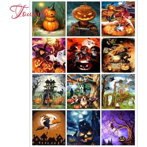 TOUOILP Diamond Painting Full Square Halloween Diamond Embroidery Sale Pumpkin Cross Stitch Rhinestones Cat Mosaic