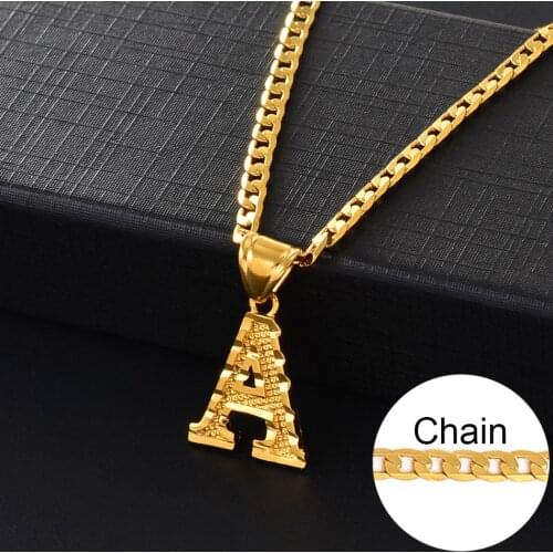 Anniyo A-Z Letters Pendant Necklaces for Women Men English ABC Initial Alphabet Chain Necklaces Gold Color Jewelry #058002G