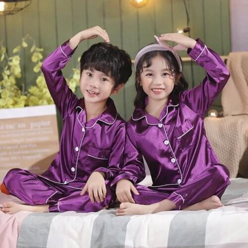 Childrens Kids Pyjamas Silk Satin Tops Pant Autumn Winter Long Sleeve Sleepwear Nightwear Girls Boys Pajama Sets Teen Pajamas