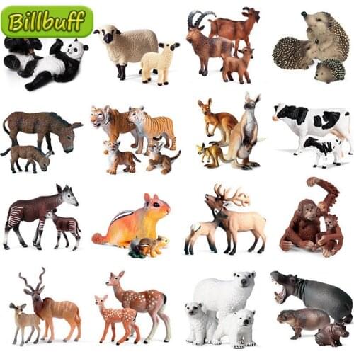 DIY Wild Animal Zoo Mom Cub Model ABS Action Figures Hedgehog Orangutan Deer Hippo Collection Doll Educational toys for children