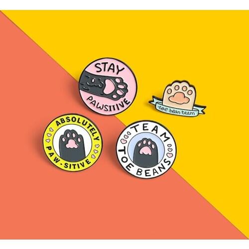 Absolutely Pawsitive Enamel Pin bean team stay pawsiilve Kitten Paws Brooches Shirt Lapel Bag Animal Badge Jewelry Gift for Kids
