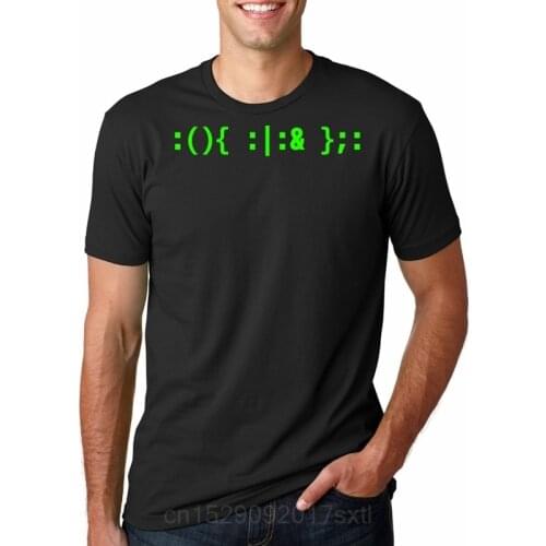 Printed Men T Shirt tshirts Bash Fork Bomb - Texte vert pour les pirates informatiques Unix u002F Linux men T-Shirt