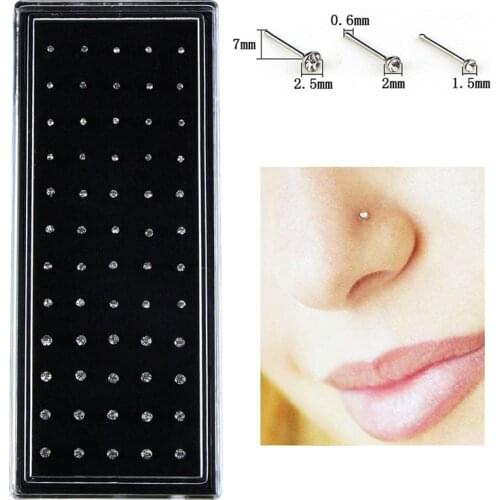 9-60Pcs/set Multicolor/White Crystal Rhinestone Nose Studs Fashion Body Jewelry Stainless Surgical Nose Piercing Stud