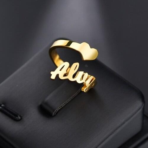 Personalized Customized Stainless Steel Heart Name Ring For Women Lover Girls Adjustable Rings Birthday Wedding Customized Gift