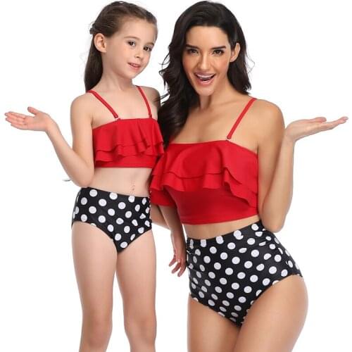 Mother Daughter Swimsuit Summer Ruffle Print Bikini Set Mommy And Me Two-piece Bathing Suit Women Girls Family Matching Swimwear