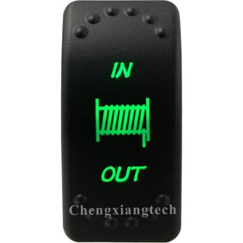 Winch In Out - Green Led-Rocker Push Switch - 7 Pins DPDT- Momentary ON OFF Momentary ON - 12V 24V Marine Boat Car Waterproof