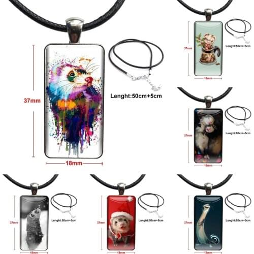 Les Jeunes Ferret Glass Cabochon Choker Pendant Rectangle Necklace Steel Color Jewelry For Girls