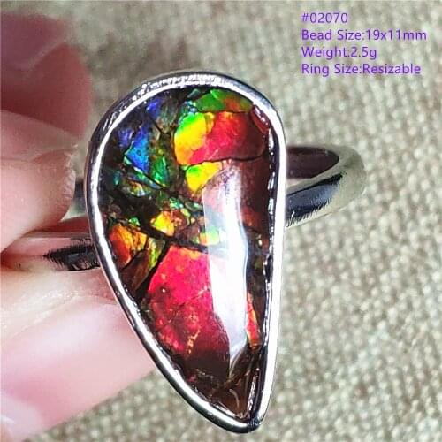 Rare Natural Ammonite Ammolite Red Yellow Green Rare Ring Men Woman Crystal Beads 925 Sterling Silver Fashion Rings AAAAA