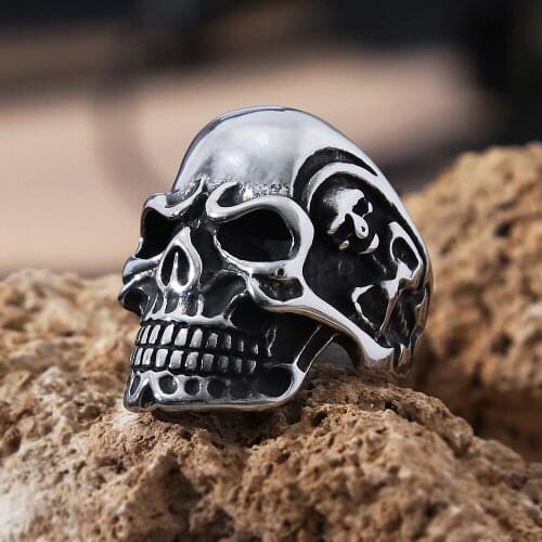 Goth Kapala Skull Ring For Men Boy Punk Street Style Polishing Stainless Steel Biker Skull Jewelry Rings Free Shipping