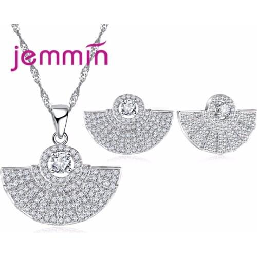 Best Special Gift for Women Girls Exquisite Hand Fan Bijoux Hot Sell 925 Sterling Silver Necklace Pendant Earrings Set