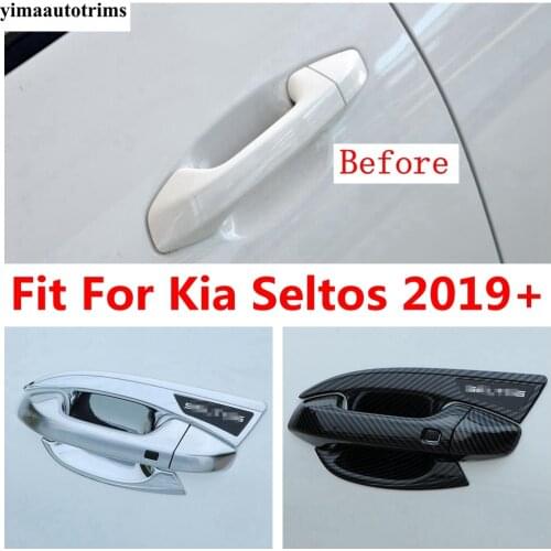 Car Door Handle Bowl Cover Bezel Cover Trim Fit For Kia Seltos 2019 2020 2021 ABS Chrome / Carbon Fiber Look Exterior Refit Kit