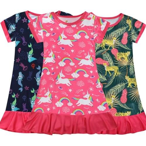 Teen Kids Baby Girls Dress Summer Unicorn Short Sleeve Cartoon 3D Print T Shirt Dress Princess Party Dress Vestidos 3-10 Years