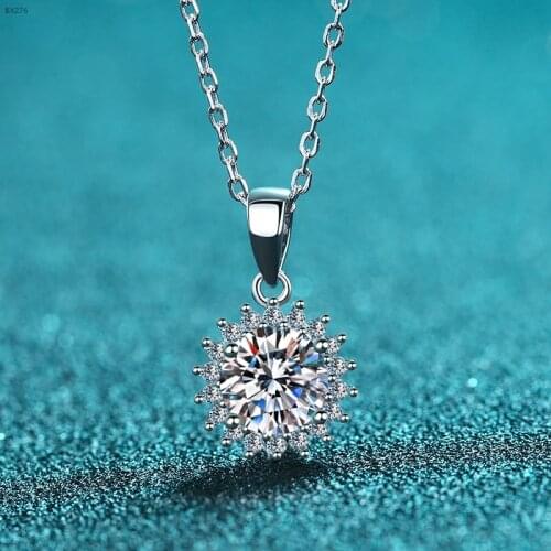 Passed Diamond Test Perfect Moissanite Pendantr Sun Flower Necklace 925 Sterling Silver0.5-5ct Necklace Jewely Engagement Gift
