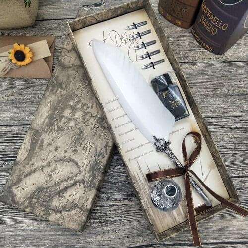 PS150 1Set New Style Metal Signature Pen With Water-Dipped Quill Pen