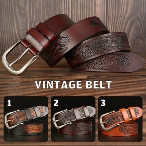 Classic Eagle Belts Men Genuine Leather Designer Belt Male Luxury Vintage Pin Buckle Strap For Cowboy Jeans