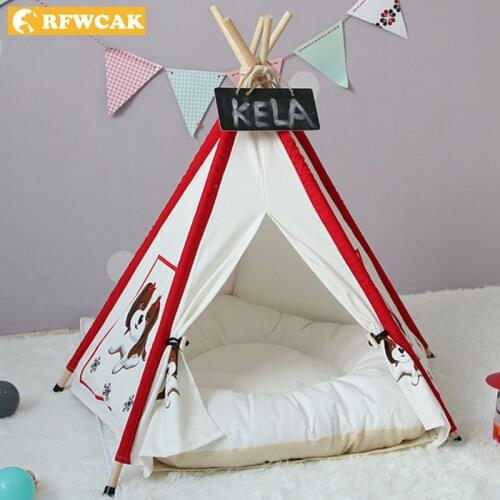 RFWCAK Cartoon Print Pet Tent Dog Bed For Small Dog Cat Home Puppy Kennel Cat House Kattenmand Portable Teepee Contain Mat