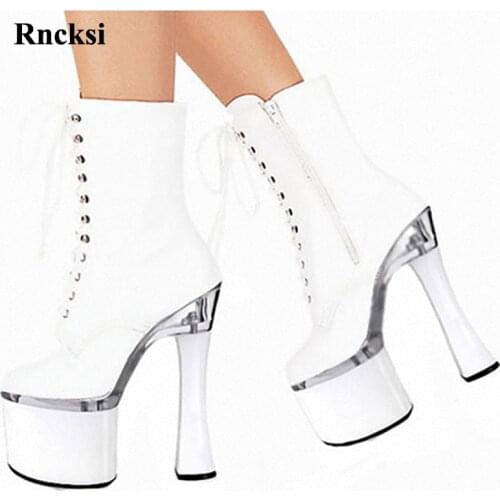 Rncksi Women Party 18cm Square High Heels Thick Roots Pole Dancing Boots, 18cm Sexy High Boots For Women Boots Shoes