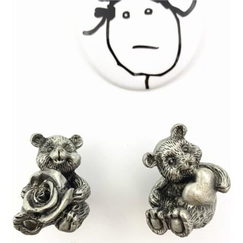 LCH Nordic Style Teddy Bear Knob Hazelnut Horse Creative Matte Silver Knob Vintage Lead-Zinc Alloy Cabinet Handle Drawer Pull
