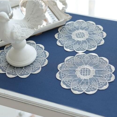 Modern Lace oval Embroidery drink table place mat wedding pad Cloth placemat cup mug Christmas gift coaster dining doily kitchen