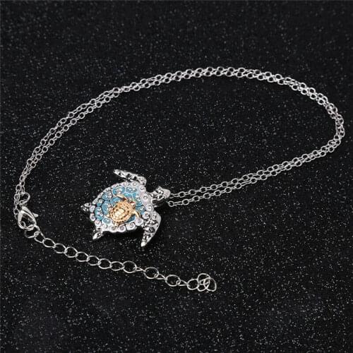 Vintage Turtle Silver Color Mother Baby Necklace Crystal Necklace Tortoise Rose Gold Color Animal Jewelry Pendants Chain Gift