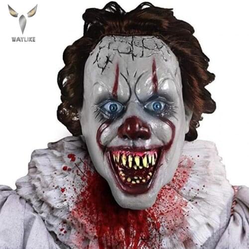 WAYLIKE Horror Clown Mask Halloween Costume Party Creepy Scary Decoration Props Pennywise Mask