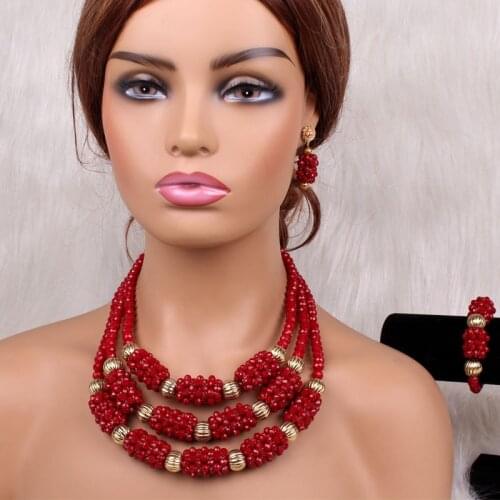 Dudo Jewellery Set Wine and Gold 3 Layers African Beads Jewelry Sets For Women Nigerian Wedding Party Set 2020 New Crystals