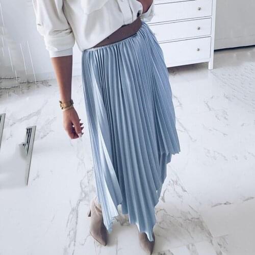 2019 New Ladies Elastic Swing Solid Color Half Length Elastic Midi Skirt Fashion Womens High Waist Pleated Irregular Pink Skirt