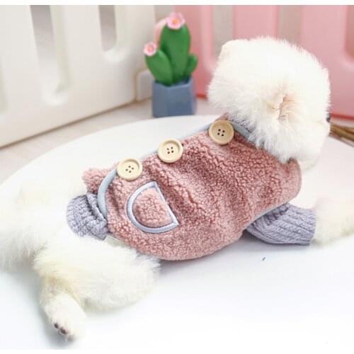 Pet Winter Lamb Wool Hoodies Wooden Buckle Vest Suitable Warm Pet Clothing For S/M Size Cat Dogs