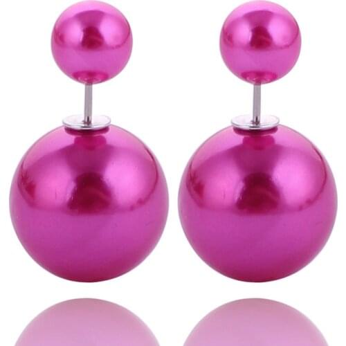 10 Colors Hot Selling Cheapest Classic Shining Double Sides Big Pearl Stud Earrings Double Ball Earrings For Women Beads Jewelry
