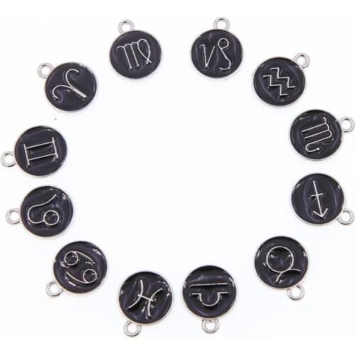 12 Pcs/Set Metal Alloy Black Enamel 12 constellations Charms Pendant Diy Hand Bracelet Necklace Made Jewelry Accessories