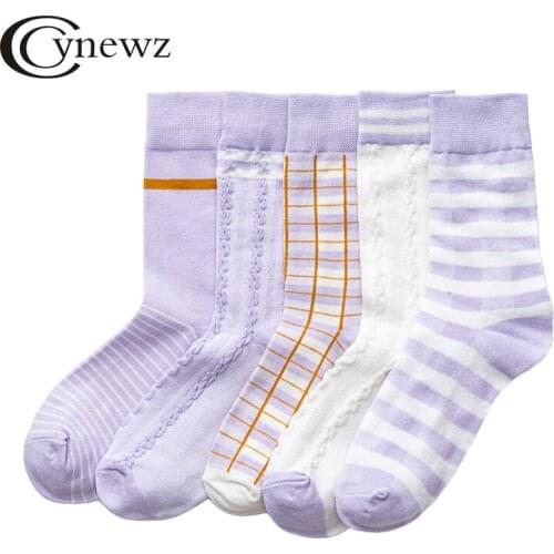 [3 Pairs] Autumn Women Socks Cotton Purple Style Socks Streetwear Fashion High Quality Spring Female Crew Socks