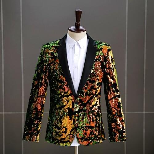 4 Colors Glitter Sequins Velvet Tuxedo Blazer Mens Singer Host Stage Performance Costume Slim Fit Fashion Coat M-2XL