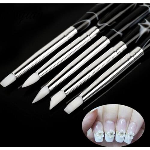 BQAN 5 Pcs/Set Clear Silicone Head Nail Art Sculpture Pen Brushes Set UV Gel Polish Tip 3D Image DIY Dotting Brushes Manicure