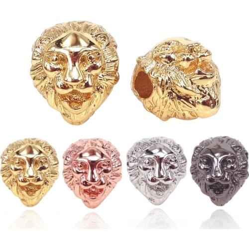 Gold Black Silver color Lion Head Karma Beads Fit Bracelet Necklace DIY Bead Accessories For Jewelry Making For Women Men 10Pcs