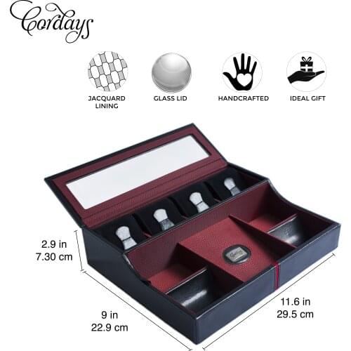 CORDAYS - Deluxe Watch Box & Desk Valet in Black Genuine Leather