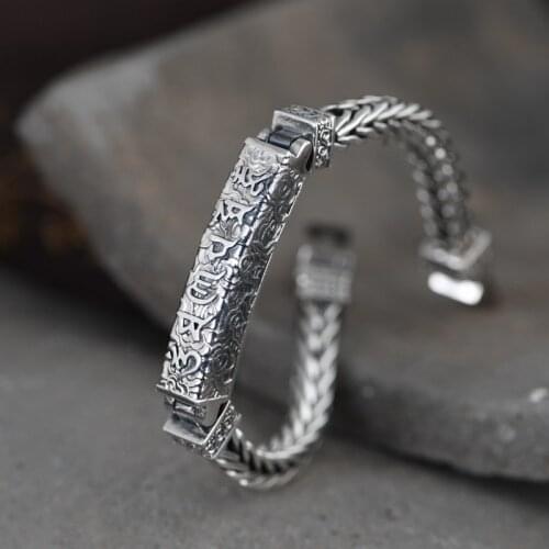 FNJ Rope Buddha Bracelet 925 Silver Vintage Original Pure S925 Silver Bracelets for Men Fine Jewelry 6mm 21cm