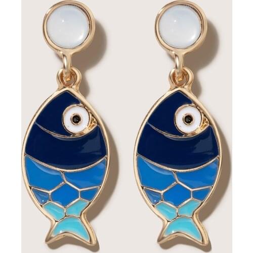 HuangTang Bohemian Blue Fish Drop Earrings for Women Cute Animal Shape Dangle Earrings Trendy Beach Jewelry Ladies Gift 9428
