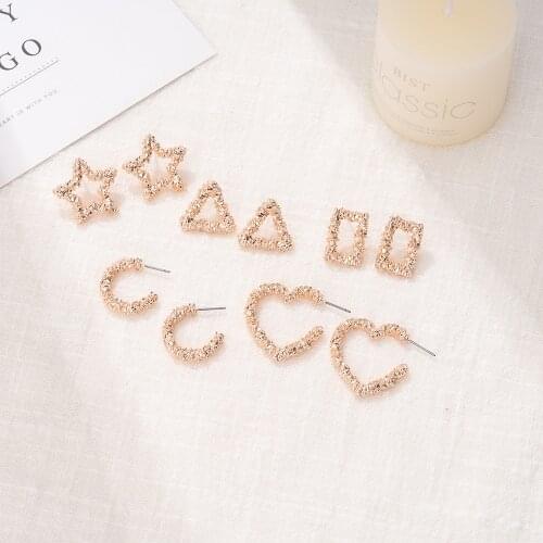 Jaeeyin 2021 Fashion Geometric Star Square Heart Round Stud Earrings Baroque New Arrivals Punk Chunky Metal Jewelry Gift Women