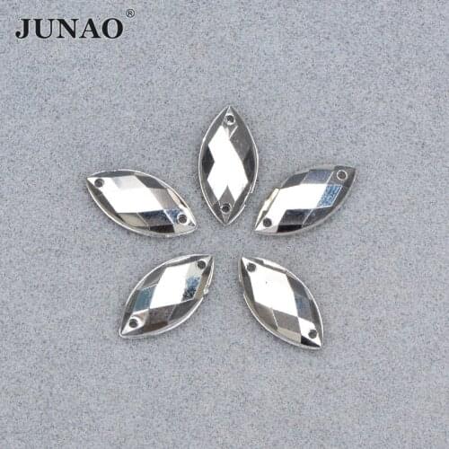 JUNAO 500pcs 7x15mm Silver Horse Eye Rhinestones Applique Flatback Acrylic Crystals Sewing Glitter Stones For DIY Dress Shoes