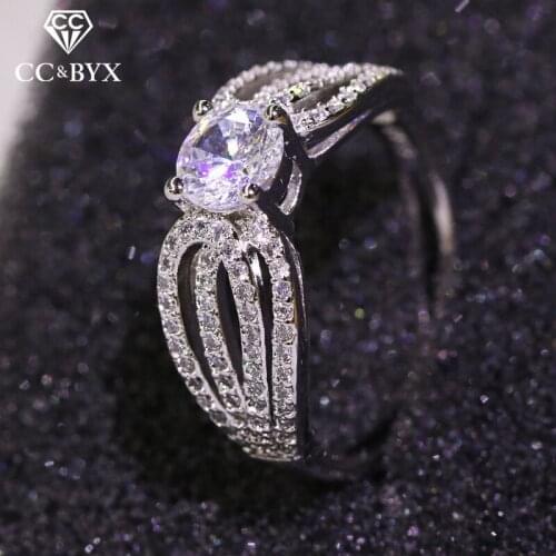 CC Rings For Women Silver 925 80 Points Luxury Round Cubic Zirconia Stone Bridal Jewelry Wedding Engagement Lace Ring CC1588