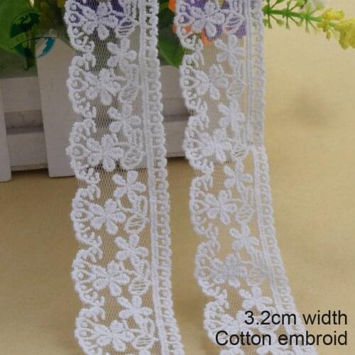 10yards 3.2cm width cotton embroid lace sewing ribbon guipure trims doll lace warp knitting DIY Accessories wedding lace#3881
