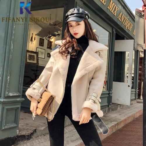 2020 Winter Jacket Women Fashion Suede Jacket Thick Warm Faux Lamb Wool Jackets Motorcycle Coat Loose Leather Jacket Female