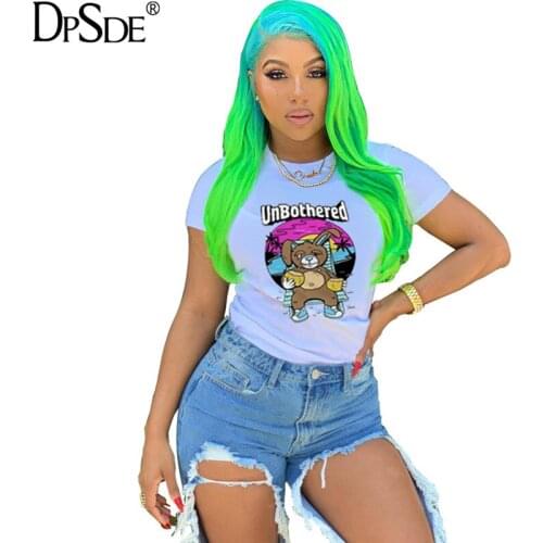 DPSDE women fashion 2020 new reduction of age casual style t-shirt short sleeve round neck printed white contracted t-shirt