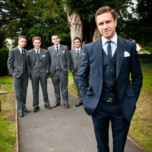 ANNIEBRITNEY Dark Blue 3 Piece Slim Men Fashion Suit Cutsom Groom Wedding Tuxedo Prom Wedding Tailor Made Men Suit With Pants