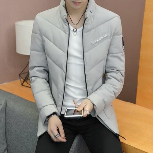 Mens down coat winter new handsome cotton jackets casual fashion solid color stand collar mens down jacket parka