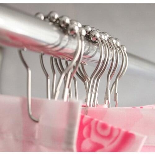 12pcs/pack silver Set Package Polished Satin Nickel 5 Roller Ball Shower Curtain Rings Hooks bath room tool Curtain Accessories