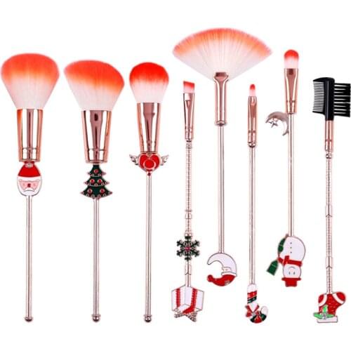 New Christmas Makeup Brushes Santa Claus Pattem Metal Handle Brush Brow/Lip/Blush/Foundation Brush Cosmetics Tools Holiday Gift