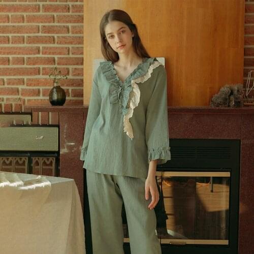 Solid Women 2021 Pajamas Full Pants Pyjamas Women Sexy Pijama Mujer Loungewear Polka Home Clothes Sleep Set Sleep Wear H852