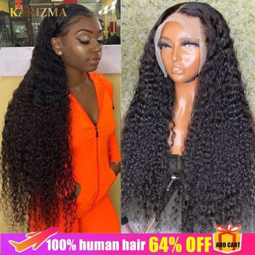 13X4 Curly Human Hair Wig Brazilian Kinky Curly Wave Lace Front Wig Transparent Human Hair Wigs Deep Curly Wave Wigs For Women